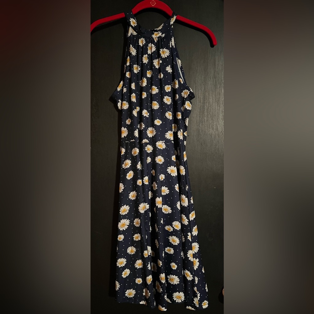 Ouges Dark Blue Daisy Floral Dress